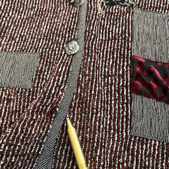 VTG Nino Wong California Cardigan L Funky Patchwork Velour Stripe Distressed USA - Picture 6 of 12